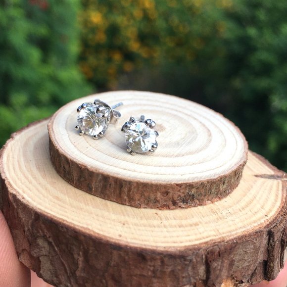 Cambodian Zircon Sterling Silver Earrings Natural Gemstones Studs - Picture 7 of 16